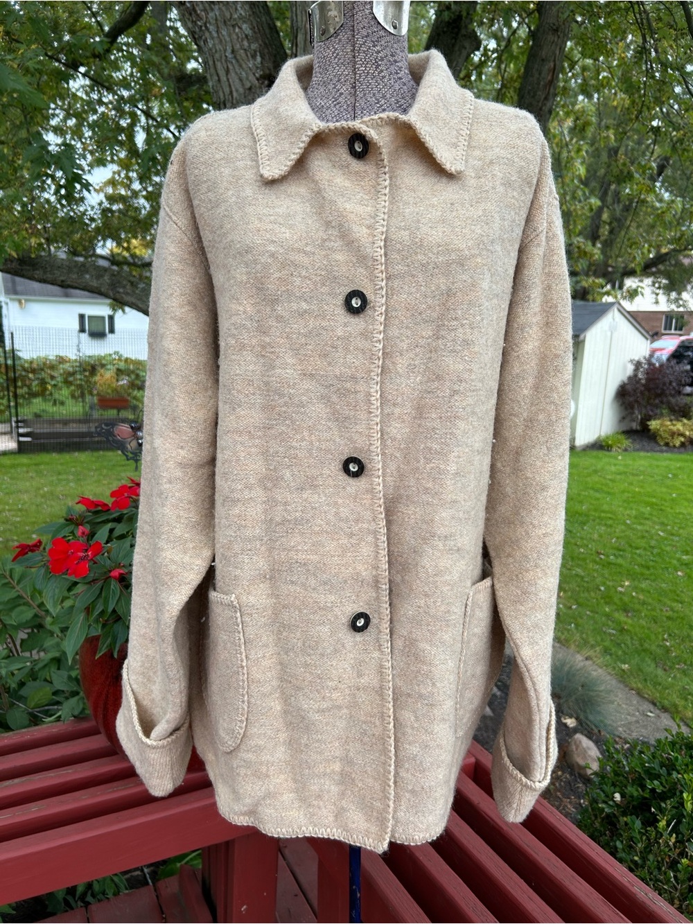 Scotland Beige Women's Button-Front Wool Coat XL
